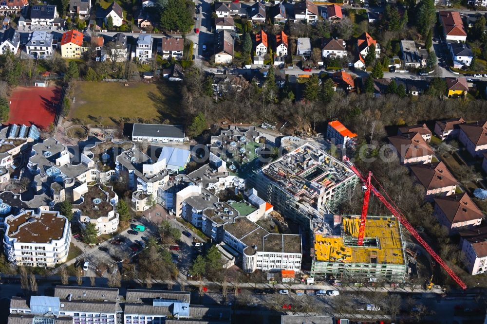 Aerial photograph München - Construction site for a new extension to the hospital grounds KBO Kinderzentrum on Heiglhofstrasse in the district Hadern in Munich in the state Bavaria, Germany