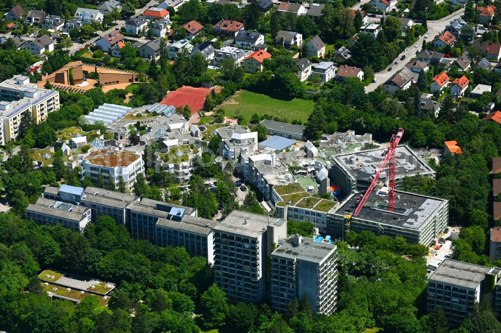Aerial image München - Construction site for a new extension to the hospital grounds KBO Kinderzentrum on Heiglhofstrasse in the district Hadern in Munich in the state Bavaria, Germany