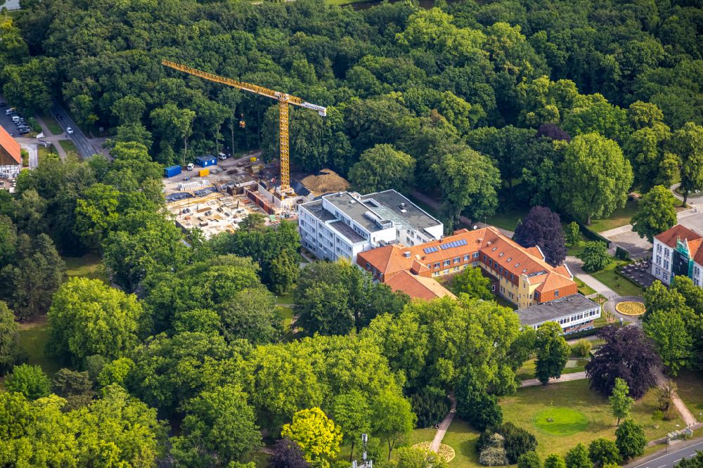 Hamm from above - Construction site for a new extension to the hospital grounds Klinik fuer Manuelle Therapie on street Faehrstrasse in the district Norddinker in Hamm at Ruhrgebiet in the state North Rhine-Westphalia, Germany