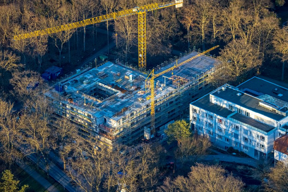 Aerial image Hamm - Construction site for a new extension to the hospital grounds Klinik fuer Manuelle Therapie on street Faehrstrasse in the district Norddinker in Hamm at Ruhrgebiet in the state North Rhine-Westphalia, Germany