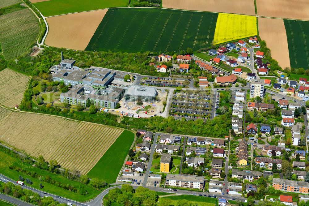 Aerial image Kitzingen - Construction site for a new extension to the hospital grounds of Klinikdienste Kitzinger Land GmbH on Keltenstrasse in Kitzingen in the state Bavaria, Germany