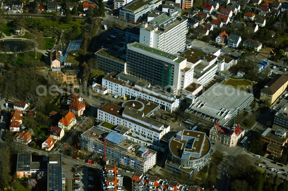 Ludwigsburg from the bird's eye view: Construction site for a new extension to the hospital grounds Klinikum Ludwigsburg on Rosenstrasse in Ludwigsburg in the state Baden-Wurttemberg, Germany