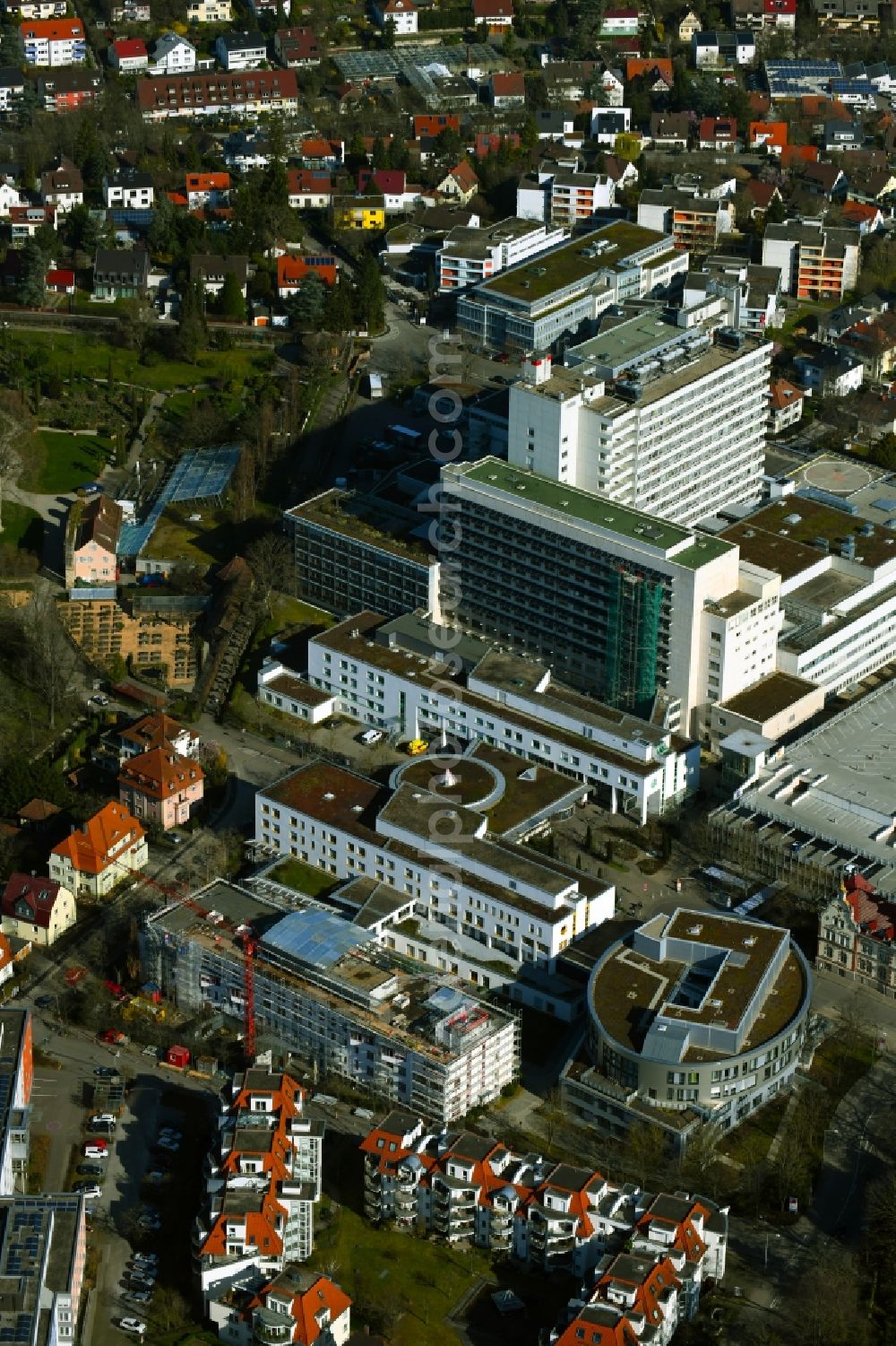 Aerial image Ludwigsburg - Construction site for a new extension to the hospital grounds Klinikum Ludwigsburg on Rosenstrasse in Ludwigsburg in the state Baden-Wurttemberg, Germany