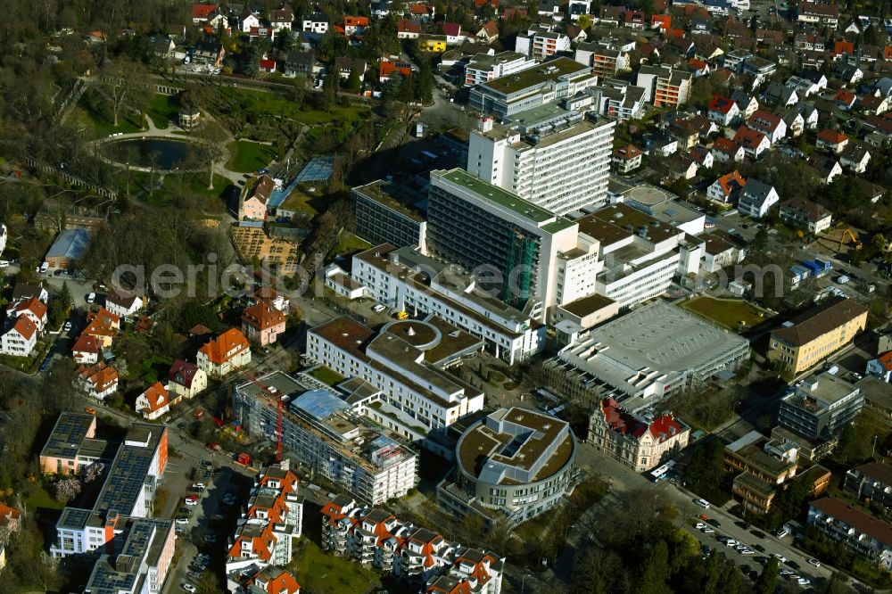 Aerial photograph Ludwigsburg - Construction site for a new extension to the hospital grounds Klinikum Ludwigsburg on Rosenstrasse in Ludwigsburg in the state Baden-Wurttemberg, Germany