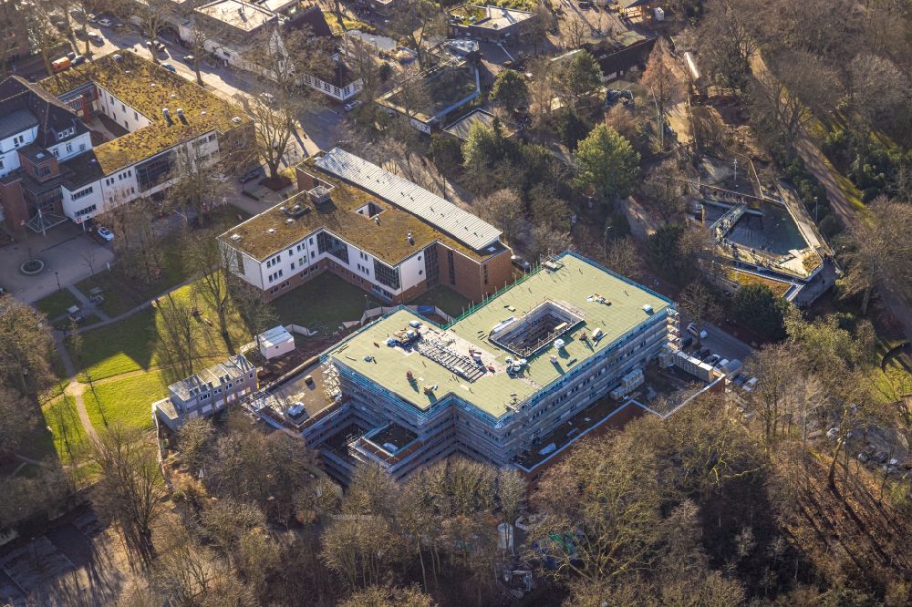 Aerial photograph Bochum - construction site for a new extension to the hospital grounds LWL-Universitaetsklinikum on street Klinikstrasse in the district Innenstadt in Bochum at Ruhrgebiet in the state North Rhine-Westphalia, Germany