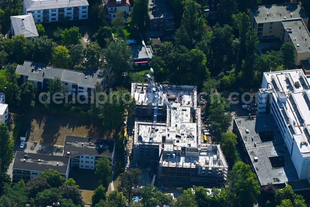 Berlin from above - Construction site for a new extension of a day clinic on the clinic grounds of the Malteser-Krankenhaus hospital in the district Charlottenburg Westend in Berlin, Germany