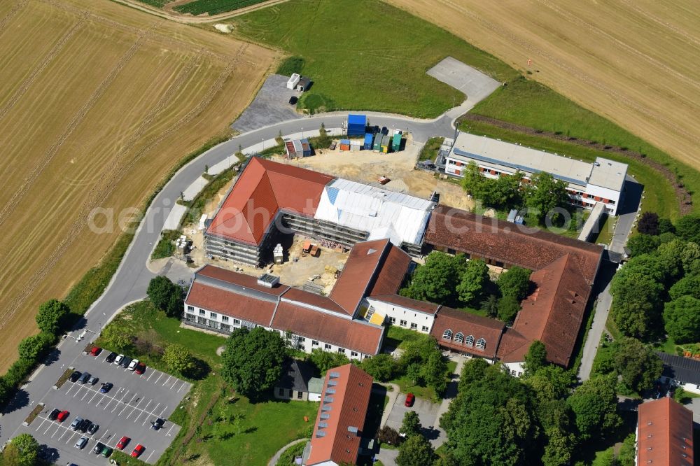 Deggendorf from the bird's eye view: Construction site for a new extension to the hospital grounds in the district Mainkofen in Deggendorf in the state Bavaria, Germany