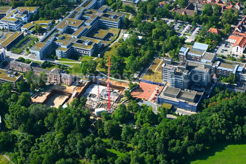 Aerial image Erlangen - Construction site for a new extension to the hospital grounds Universitaetsklinikum Erlangen in the Schwabachanlage in Erlangen in the state Bavaria, Germany