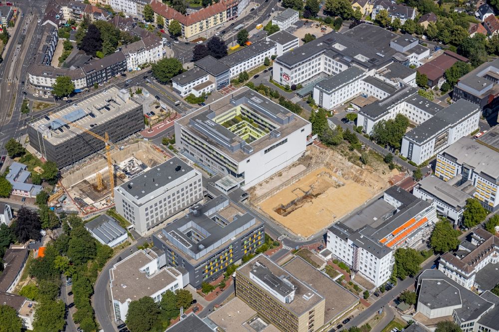 Aerial image Essen - Construction site for a new extension to the hospital grounds Universitaetsklinikum Essen in Essen in the state North Rhine-Westphalia, Germany