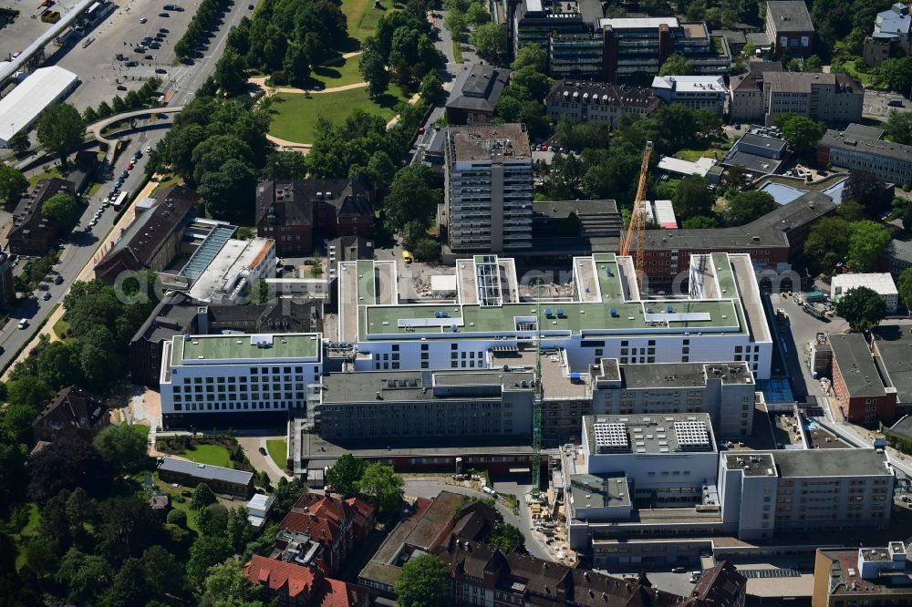 Aerial image Kiel - Construction site for a new extension to the hospital grounds Universitaetsklinikum Schleswig-Holstein in Kiel in the state Schleswig-Holstein, Germany