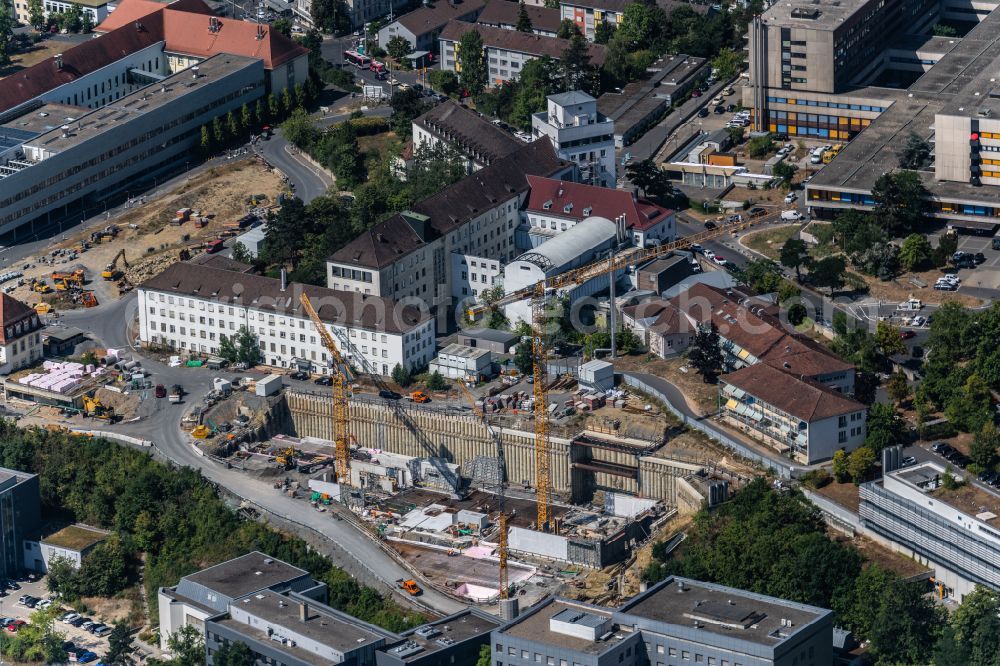Würzburg from the bird's eye view: Construction site for a new extension to the hospital grounds of Universitaetsklinikum Wuerzburg on Josef-Schneider-Strasse in the district Lengfeld in Wuerzburg in the state Bavaria, Germany