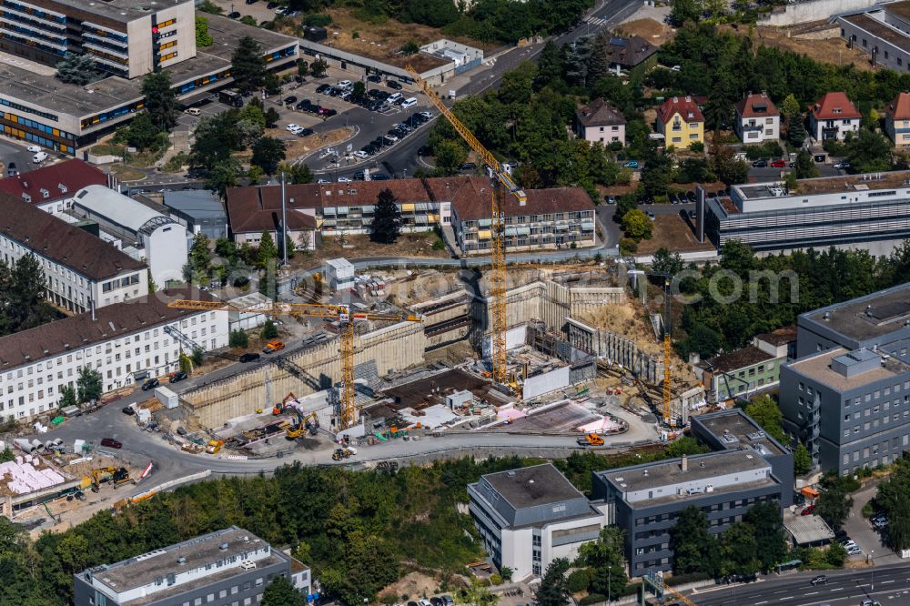 Würzburg from above - Construction site for a new extension to the hospital grounds of Universitaetsklinikum Wuerzburg on Josef-Schneider-Strasse in the district Lengfeld in Wuerzburg in the state Bavaria, Germany