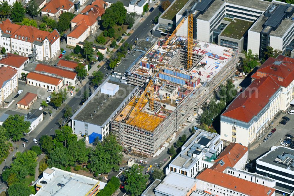 Aerial image Dresden - Construction site for a new extension to the hospital grounds ZSG - Zentrum fuer Seelische Gesundheit on street Fiedlerstrasse in the district Johannstadt in Dresden in the state Saxony, Germany