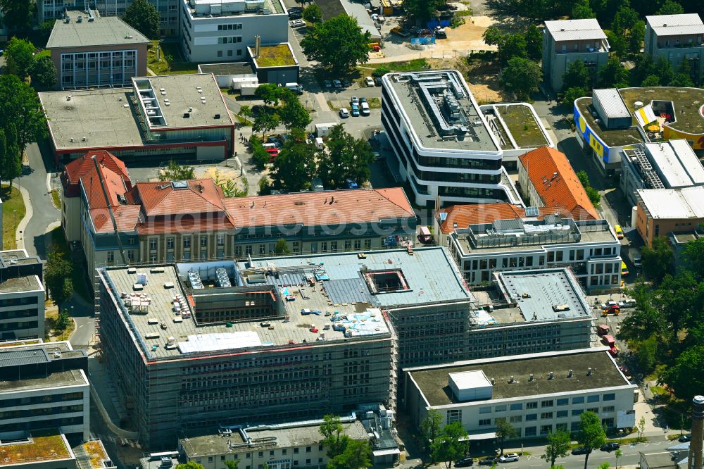 Dresden from the bird's eye view: Construction site for a new extension to the hospital grounds ZSG - Zentrum fuer Seelische Gesundheit on street Fiedlerstrasse in the district Johannstadt in Dresden in the state Saxony, Germany