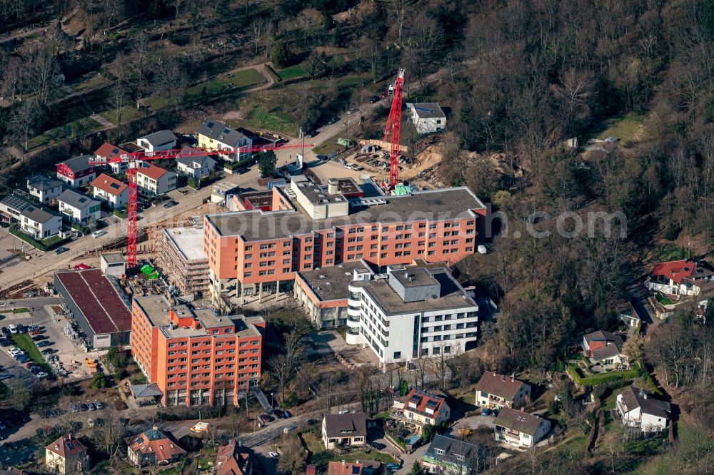 Emmendingen from above - Construction site for a new extension to the hospital grounds in Emmendingen in the state Baden-Wuerttemberg, Germany
