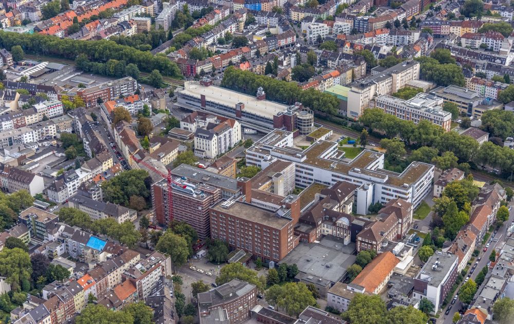 Aerial image Dortmund - Construction site for a new extension on the clinic grounds of the Staedtische Kliniken on Beurhausstrasse in the Cityring-West district in Dortmund in the Ruhr area in the state North Rhine-Westphalia, Germany