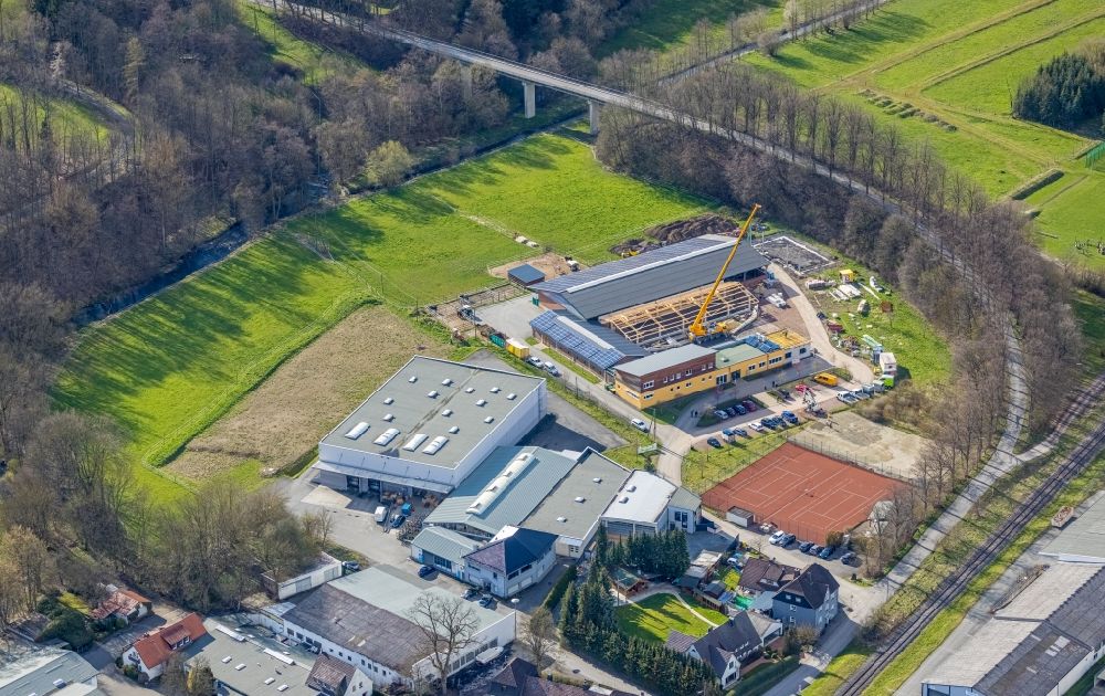 Sundern (Sauerland) from the bird's eye view: Construction site for a new extension to the veterinarian grounds for horses and small animals in the district Stemel in Sundern (Sauerland) in the state North Rhine-Westphalia, Germany