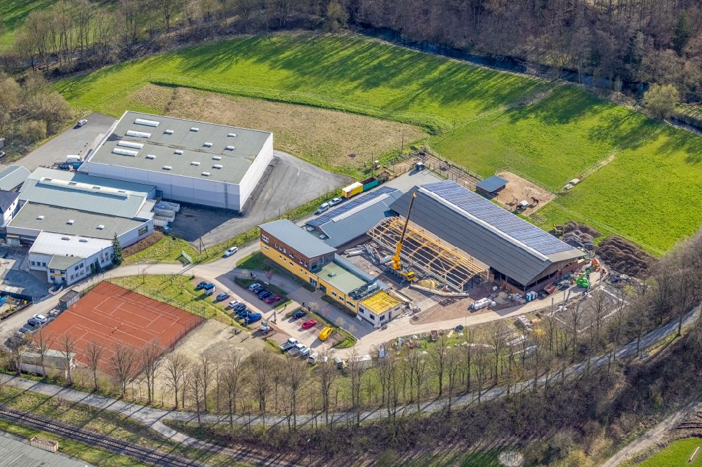 Aerial image Sundern (Sauerland) - Construction site for a new extension to the veterinarian grounds for horses and small animals in the district Stemel in Sundern (Sauerland) in the state North Rhine-Westphalia, Germany