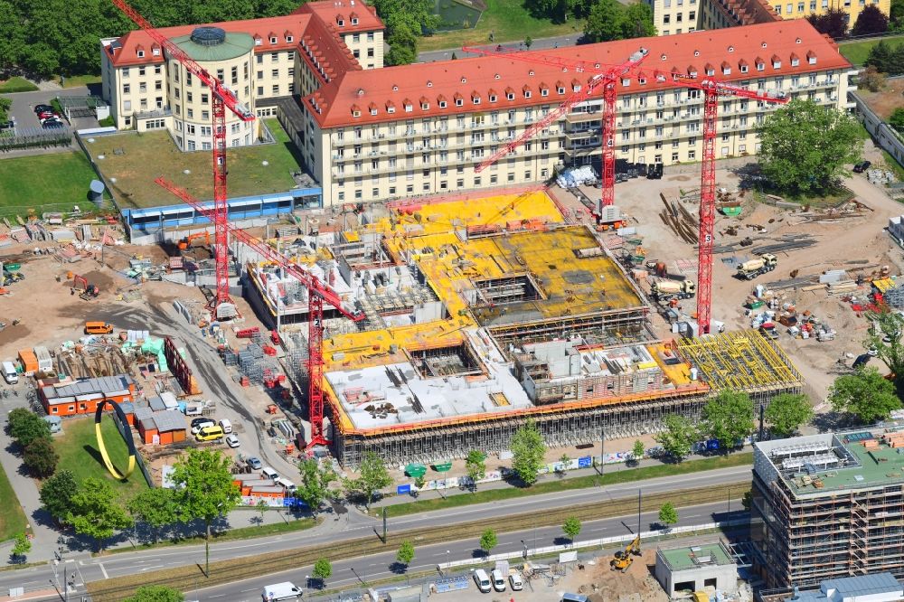 Freiburg im Breisgau from above - Construction site for a new extension to the hospital grounds Universitaetsklinikum Freiburg in the district Stuehlinger in Freiburg im Breisgau in the state Baden-Wurttemberg, Germany