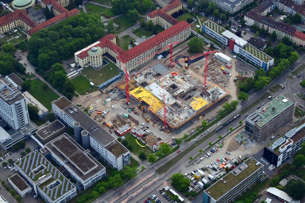 Freiburg im Breisgau from above - Construction site for a new extension to the hospital grounds Universitaetsklinikum Freiburg in the district Stuehlinger in Freiburg im Breisgau in the state Baden-Wurttemberg, Germany