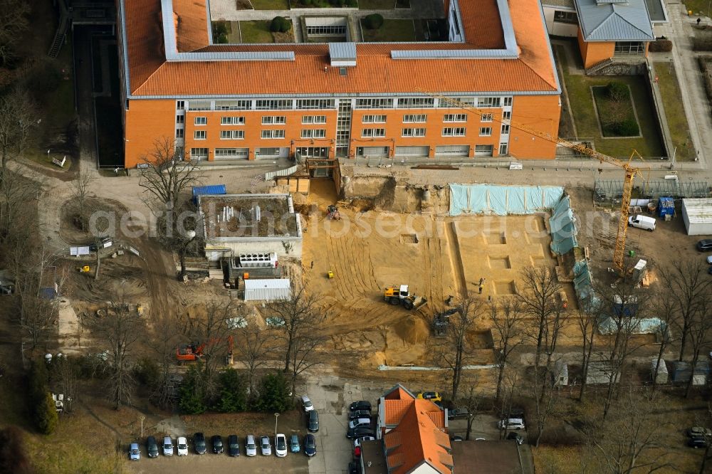 Berlin from above - Construction site for a new extension to the hospital grounds Park-Klinik Weissensee in the district Weissensee in Berlin, Germany