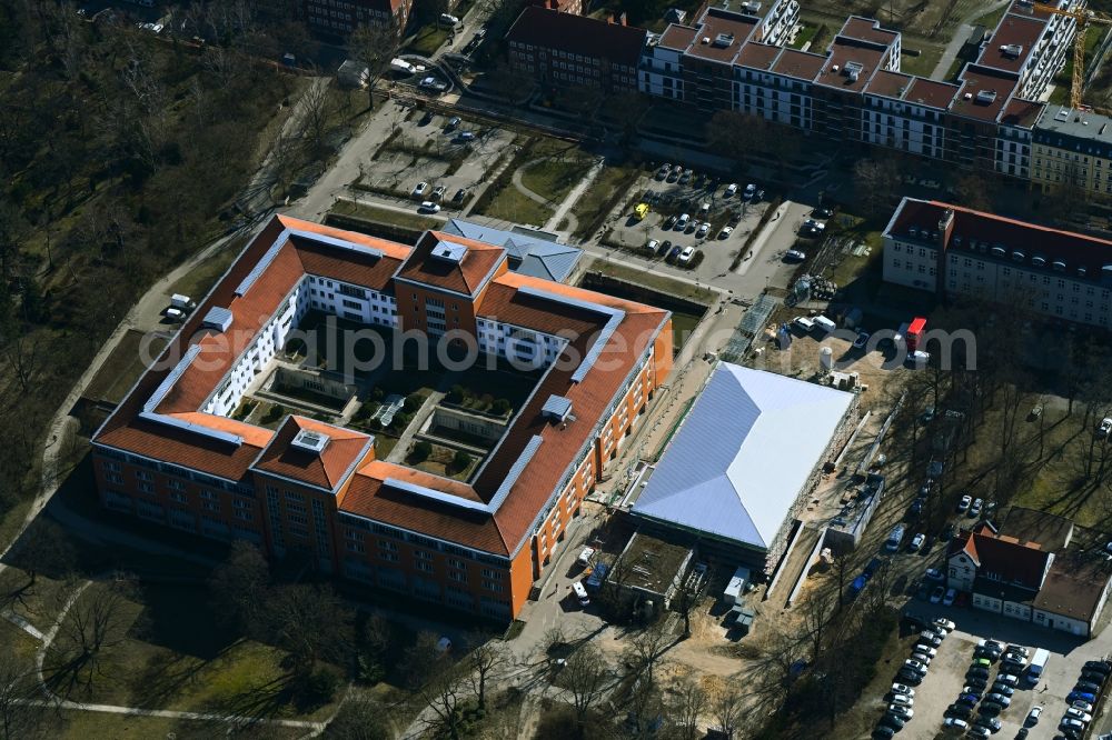 Berlin from above - Construction site for a new extension to the hospital grounds Park-Klinik Weissensee in the district Weissensee in Berlin, Germany