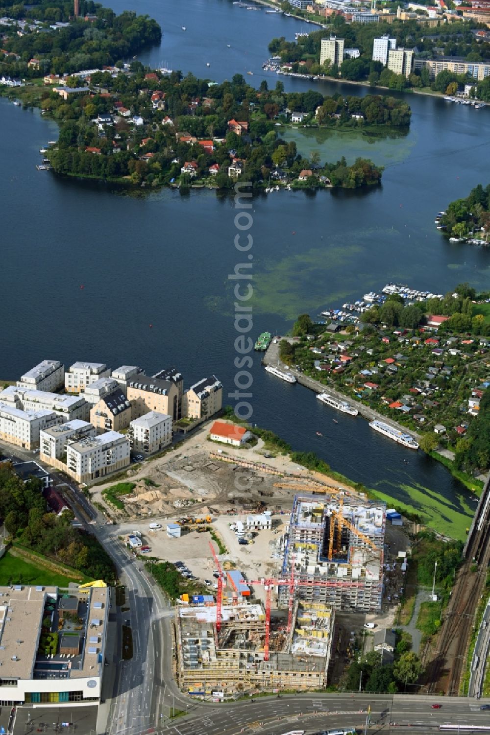 Potsdam from above - Construction site for a new residential and hotel building Havel Quartier Potsdam - HQP, on the banks of the Havel - Leipziger Strasse in the city center in Potsdam in the state Brandenburg, Germany