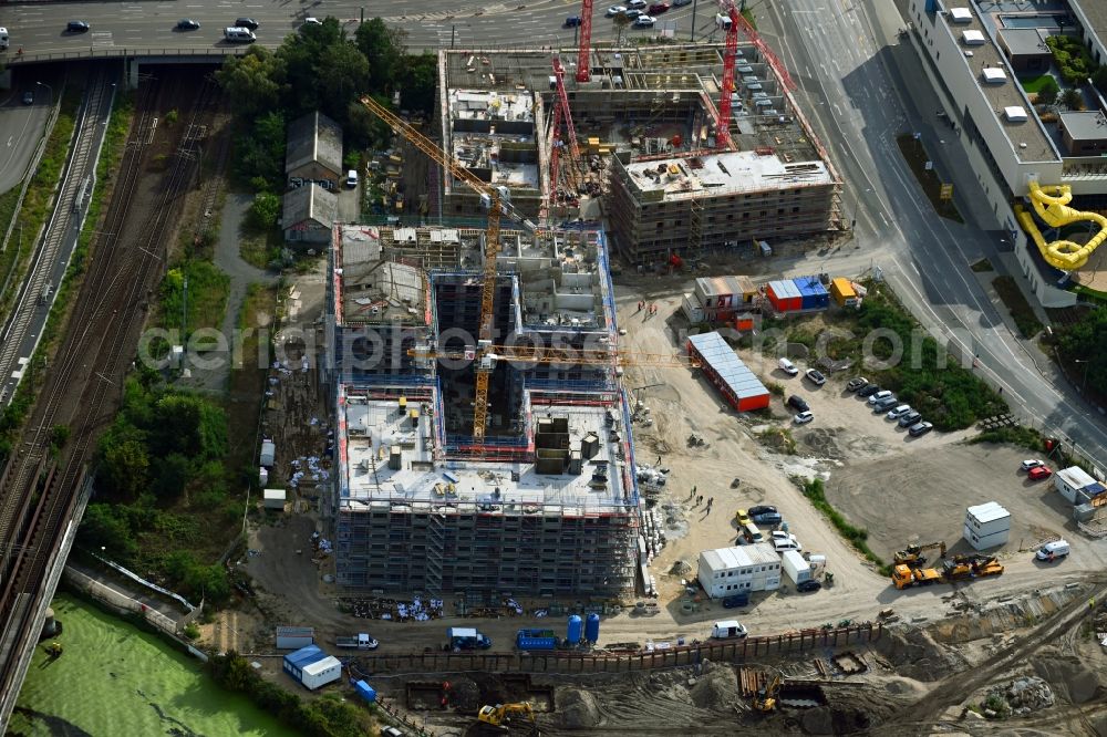 Aerial photograph Potsdam - Construction site for a new residential and hotel building Havel Quartier Potsdam - HQP, on the banks of the Havel - Leipziger Strasse in the city center in Potsdam in the state Brandenburg, Germany