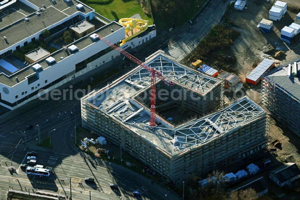 Aerial photograph Potsdam - Construction site for a new residential and hotel building Havel Quartier Potsdam - HQP, on the banks of the Havel - Leipziger Strasse in the city center in Potsdam in the state Brandenburg, Germany