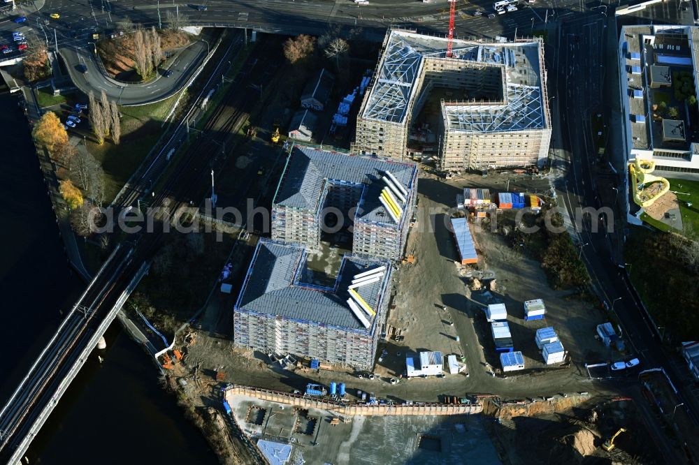 Aerial image Potsdam - Construction site for a new residential and hotel building Havel Quartier Potsdam - HQP, on the banks of the Havel - Leipziger Strasse in the city center in Potsdam in the state Brandenburg, Germany