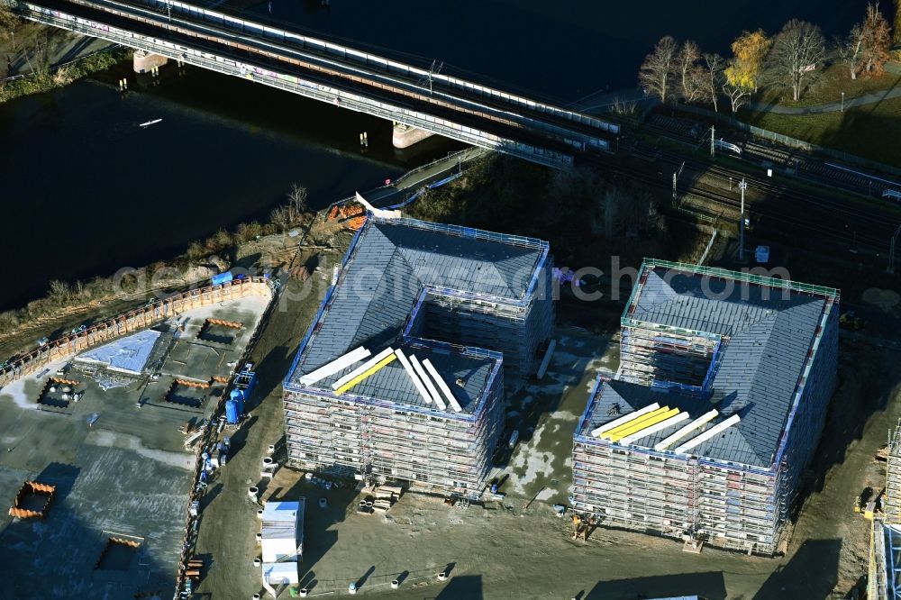 Potsdam from above - Construction site for a new residential and hotel building Havel Quartier Potsdam - HQP, on the banks of the Havel - Leipziger Strasse in the city center in Potsdam in the state Brandenburg, Germany