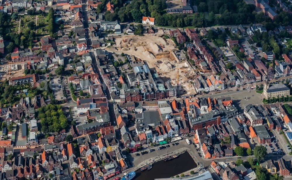 Aerial image Husum - Construction site for the shopping center THEO Shopping-Center in Husum North Friesland in the state Schleswig-Holstein, Germany