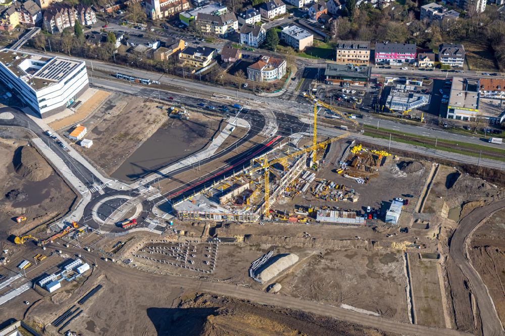 Bochum from above - Construction site to build the new building complex of the ZESS - Forschungszentrum in the development area MARK 517 on Hans-Dobbertin-Strasse in Bochum at Ruhrgebiet in the state North Rhine-Westphalia, Germany