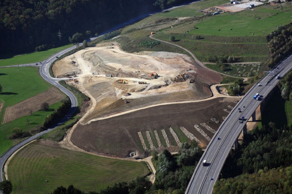Aerial image Inzlingen - Construction site for the expansion of the motorway BAB A 98 in Inzlingen in the state Baden-Wuerttemberg