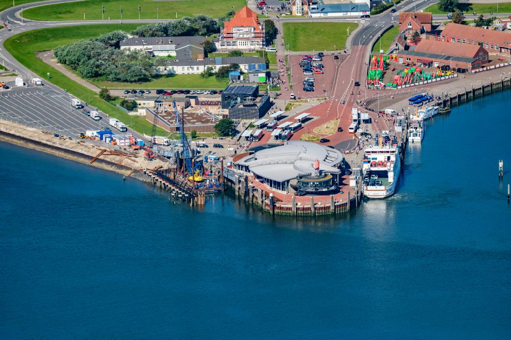 Aerial image Norderney - Construction site for the renewal of the southern pier in the port of Norderney in the state of Lower Saxony, Germany