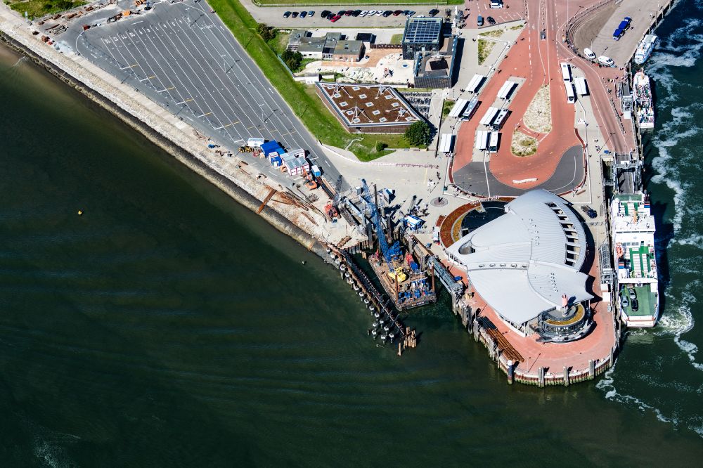 Aerial photograph Norderney - Construction site for the renewal of the southern pier in the port of Norderney in the state of Lower Saxony, Germany