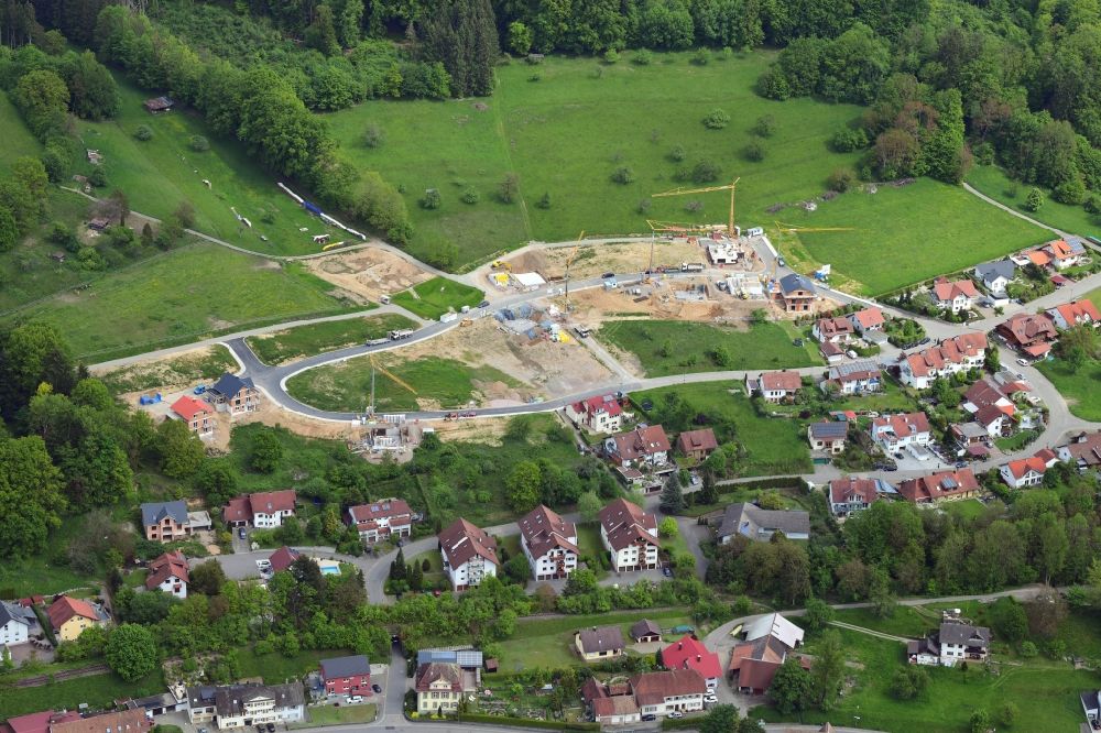 Aerial image Wehr - Construction site with development works and embankments works for the building area Breit II in the district Oeflingen in Wehr in the state Baden-Wurttemberg, Germany