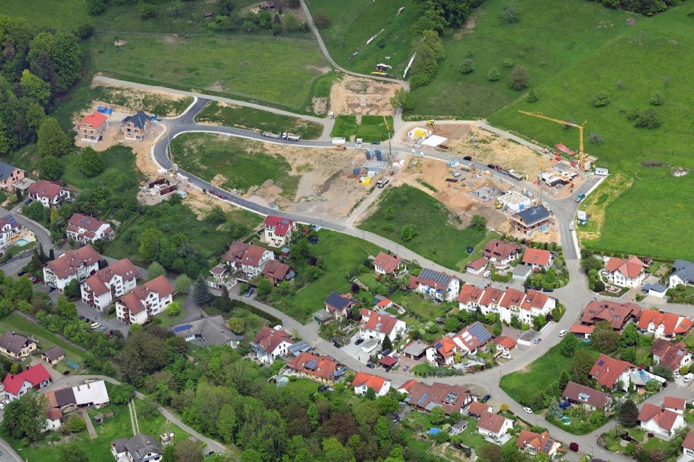 Wehr from above - Construction site with development works and embankments works for the building area Breit II in the district Oeflingen in Wehr in the state Baden-Wurttemberg, Germany