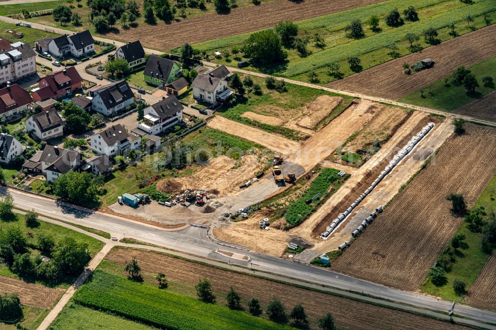 Ettenheim from above - Construction site with development works and embankments works Baugebiet Steinroehre in Ettenheim in the state Baden-Wuerttemberg, Germany