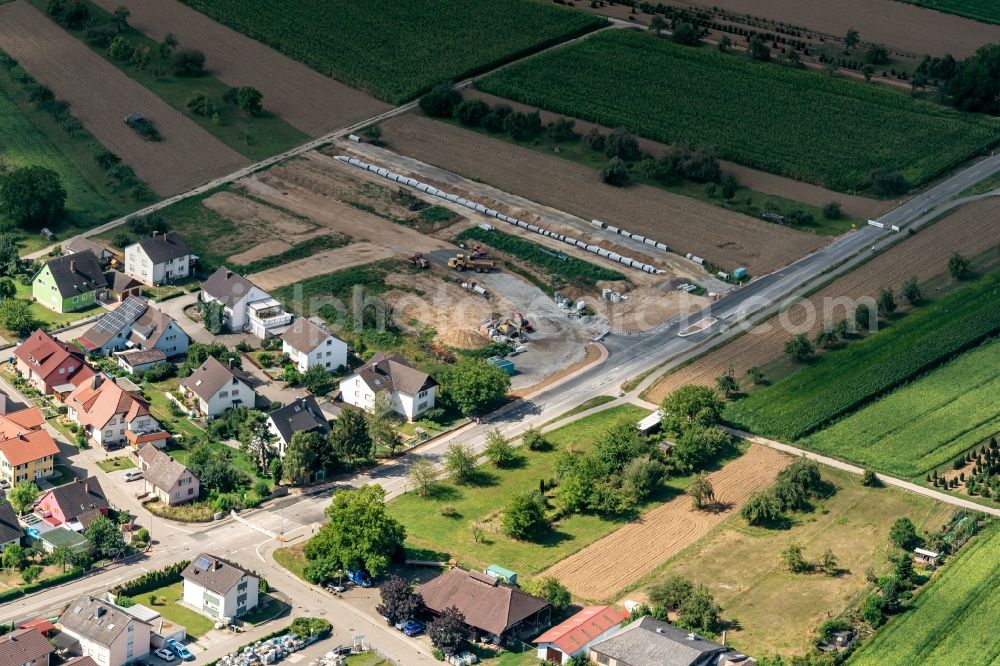 Ettenheim from the bird's eye view: Construction site with development works and embankments works Baugebiet Steinroehre in Ettenheim in the state Baden-Wuerttemberg, Germany