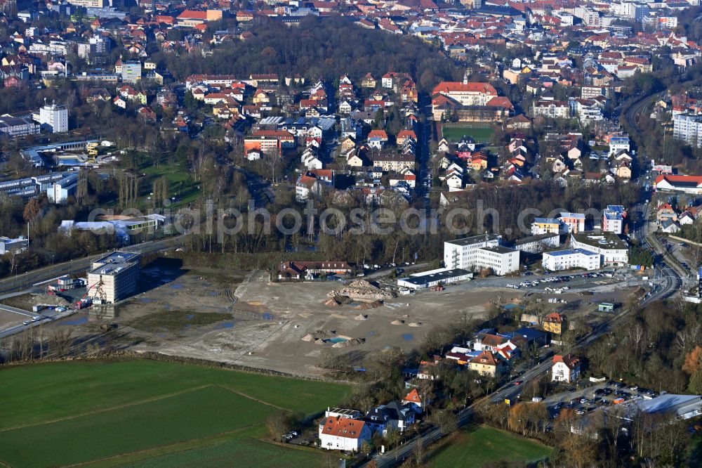 Bayreuth from the bird's eye view: Construction site with development works and embankments works on street Nuernberger Strasse - Universitaetsstrasse - Dr.-Konrad-Poehner-Strasse in the district Frankengut in Bayreuth in the state Bavaria, Germany