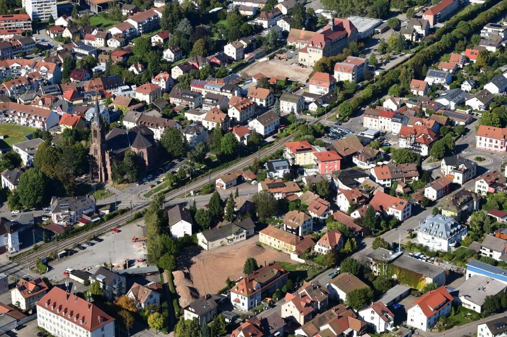 Schopfheim from above - Construction site with development- and demolition works in the area of lay-out plan Kohlegaesslein in Schopfheim in the state Baden-Wurttemberg, Germany