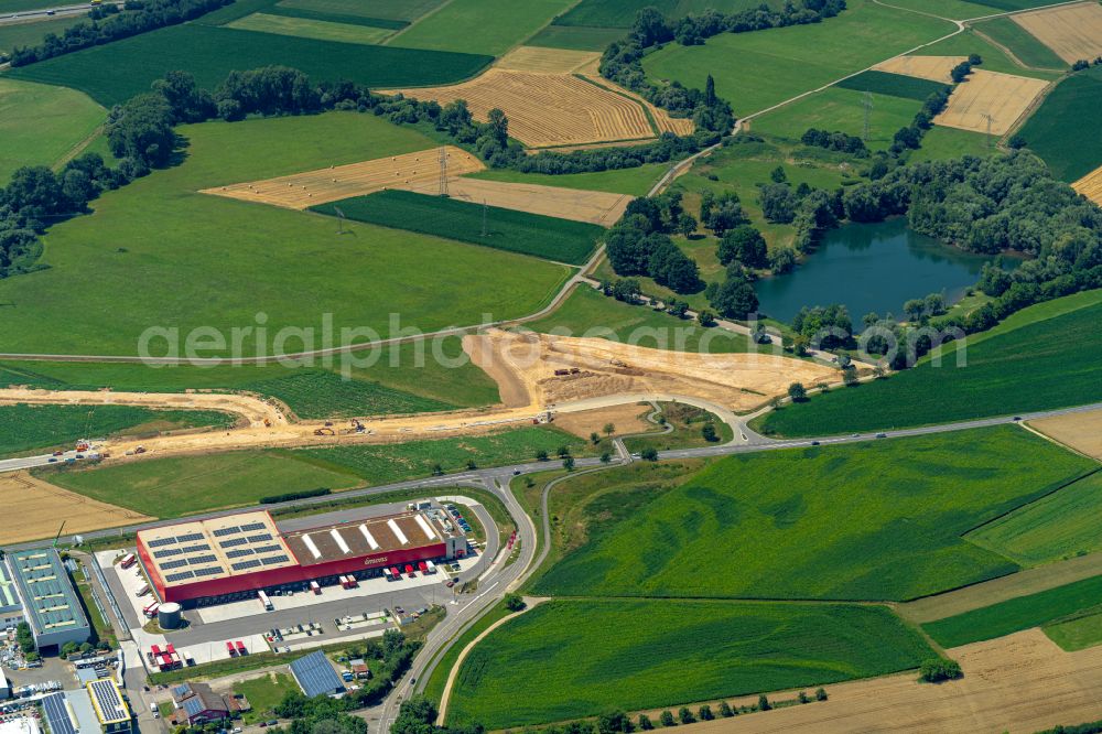 Aerial image Kenzingen - Construction site with development works and embankments works on Bundestrasse 3 in Norden in Kenzingen in the state Baden-Wuerttemberg, Germany