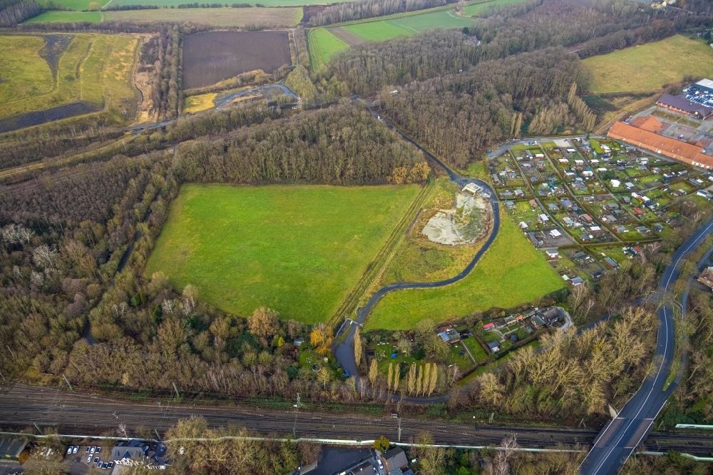 Aerial photograph Hamm - Construction site with development works and embankments works along the Kamener Strasse in the district Pelkum in Hamm in the state North Rhine-Westphalia, Germany