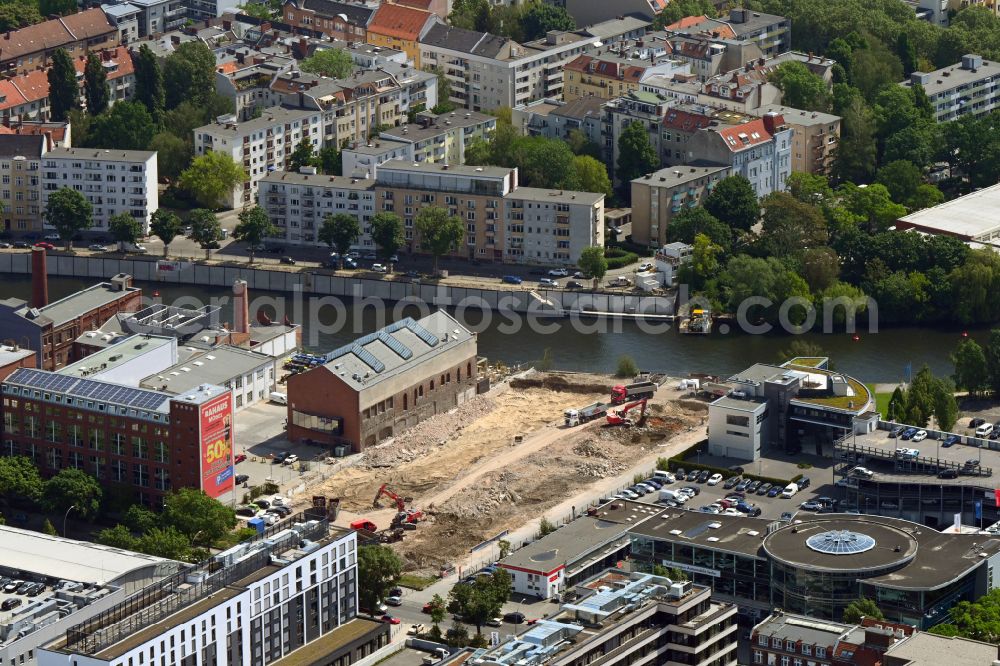 Berlin from above - Construction site with development works and embankments works on Franklinstrasse in the district Charlottenburg in Berlin, Germany