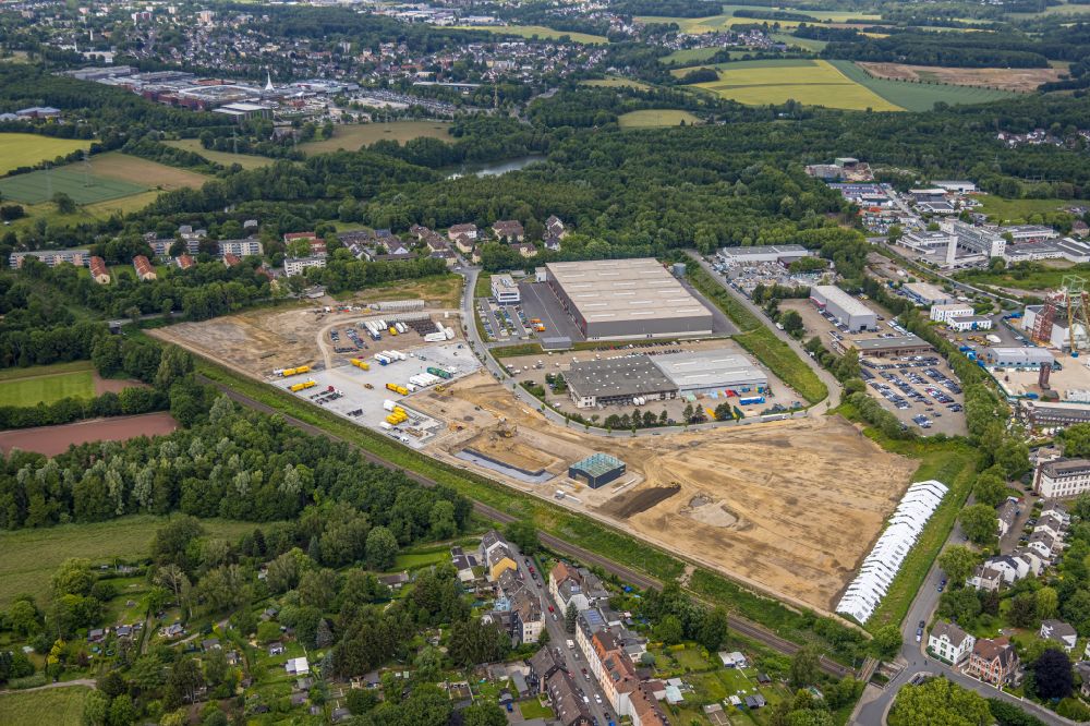 Aerial photograph Bochum - Construction site with development works and embankments works on Gelaende of BROCK Kehrtechnik GmbH in the district Werne in Bochum at Ruhrgebiet in the state North Rhine-Westphalia, Germany