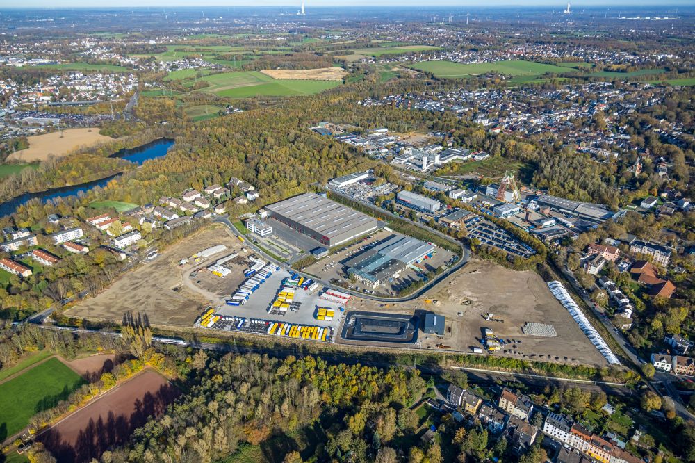 Bochum from above - Construction site with development works and embankments works on Gelaende of BROCK Kehrtechnik GmbH in the district Werne in Bochum at Ruhrgebiet in the state North Rhine-Westphalia, Germany