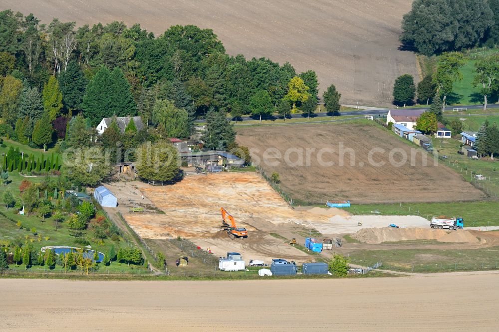 Aerial photograph Rüdnitz - Construction site with development works and embankments works on street Bernauer Strasse in Ruednitz in the state Brandenburg, Germany