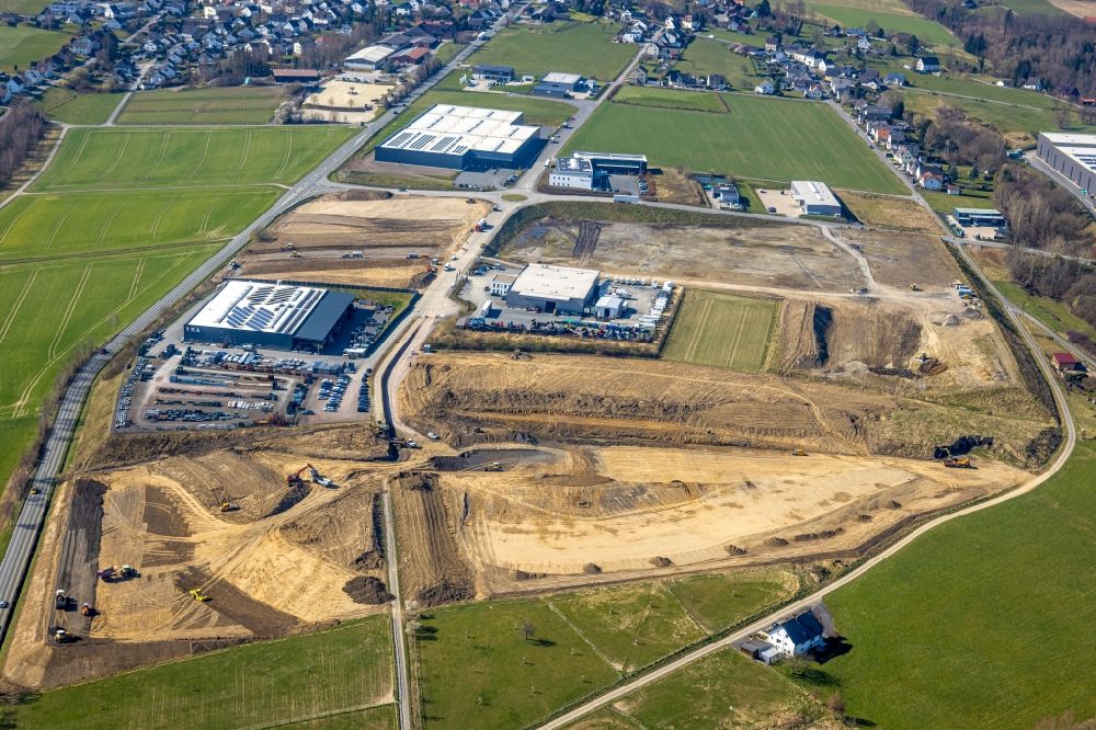 Aerial photograph Arnsberg - Construction site with development works and embankments works in the commercial area Gut Nierhof on Heiligenhausstrasse in the district Vosswinkel in Arnsberg at Sauerland in the state North Rhine-Westphalia, Germany