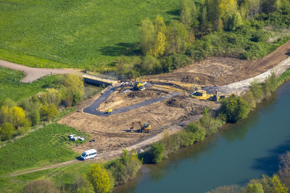 Aerial image Hamm - Construction site with development works and embankments works am Jupp-Eickhoff-Weg on river Lippe in the district Heessen in Hamm at Ruhrgebiet in the state North Rhine-Westphalia, Germany